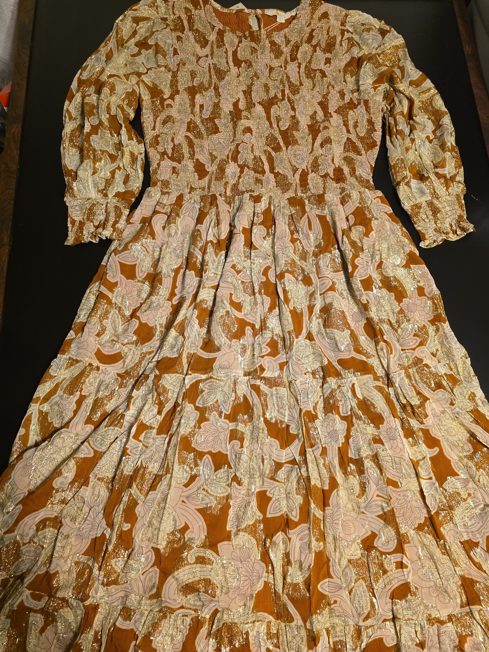 Boden Rust Floral Shimmer Dress